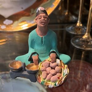 Egyptian Handcrafted Potter Figurine with Gold and Green Accents